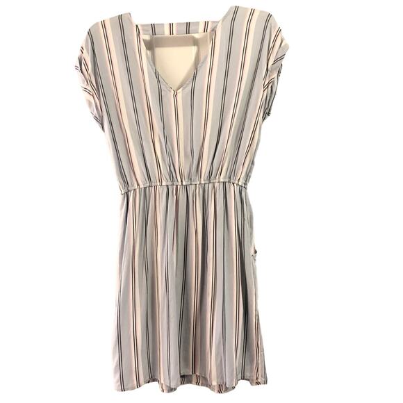 Pink Rose Blue Hydra Stripe Blouson Mini Dress Medium Spring Pastel Bar Back NWT - Picture 7 of 14